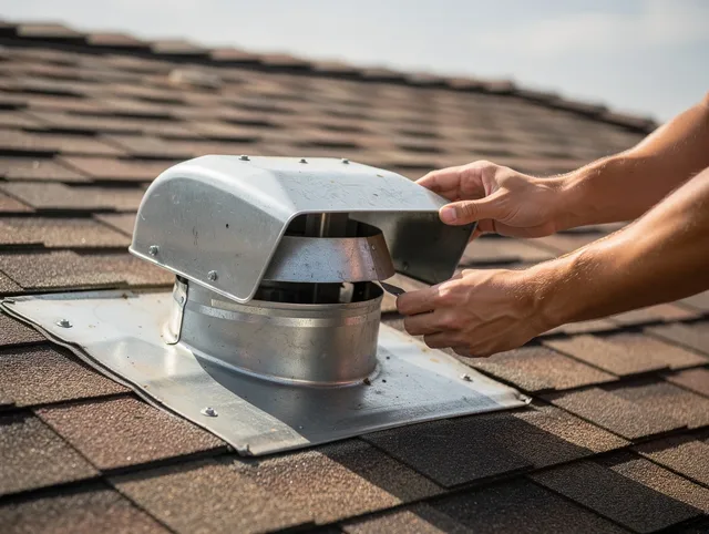 Norton Dryer Vent Cleaning certified technician safely cleaning a roof-mounted dryer vent in Norton