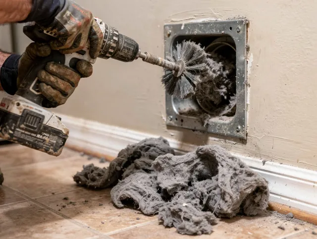 Certified Norton Dryer Vent Cleaning technician performing dryer vent cleaning in Norton