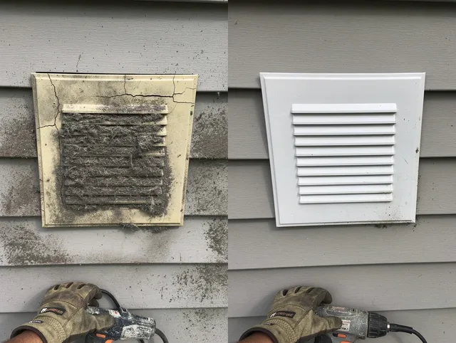 Norton Dryer Vent Cleaning technician installing high-quality dryer vent cover at a residential property in Norton